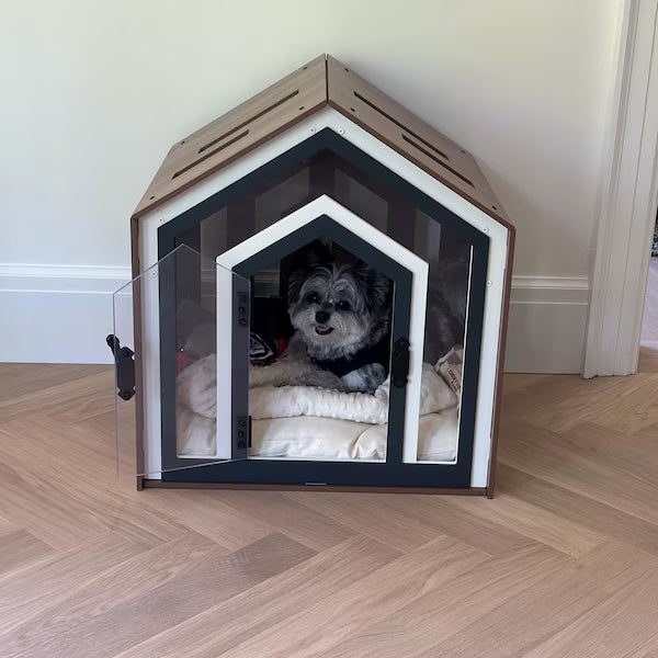 Modern Dog Crate: Indoor Dog House, Wooden Pet Furniture with Custom Cushion Bed, Kennel