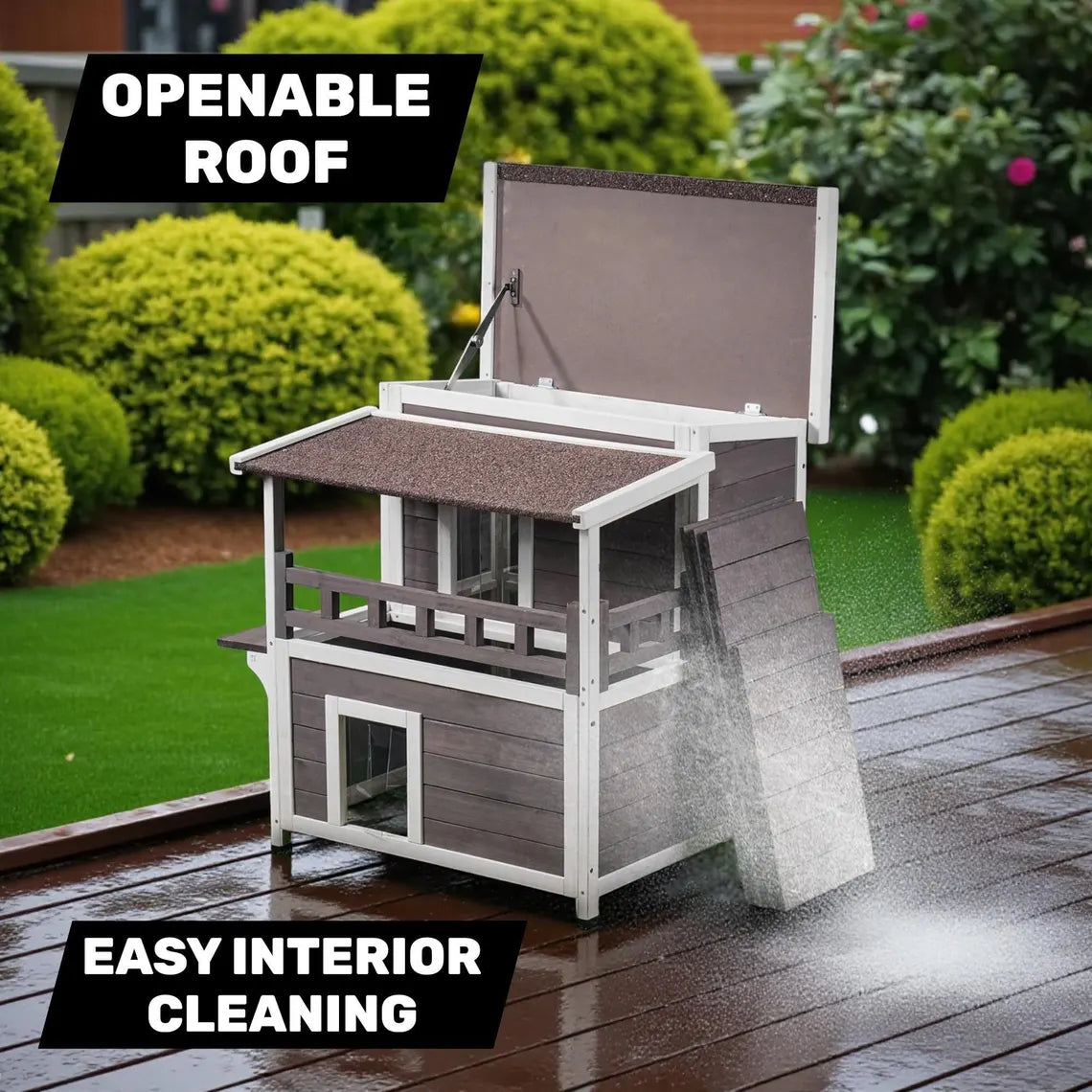 Cedar Outdoor Cat House: Weatherproof Multi-Story Cat Shelter