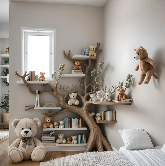 Artistic Solid Wood Kids Bookshelf: Natural Wooden Storage Rack for Bedroom, Nursery & Playroom Decor