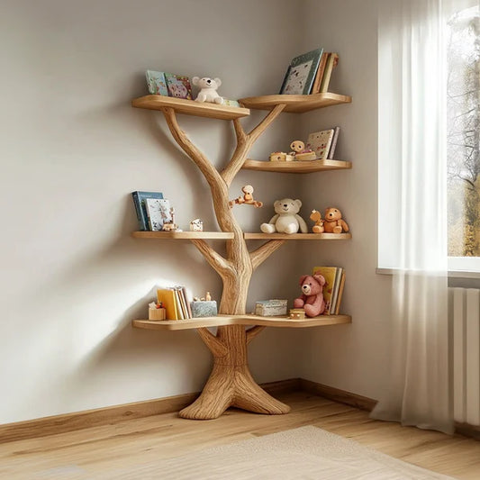 Rustic Organic Tree Bookshelf Solid Wood Kids Room Display SINLKITB528