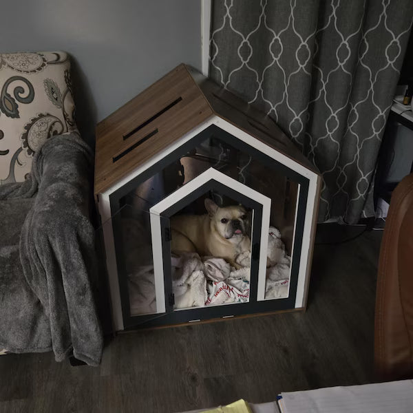 Modern Dog Crate: Indoor Dog House, Wooden Pet Furniture with Custom Cushion Bed, Kennel