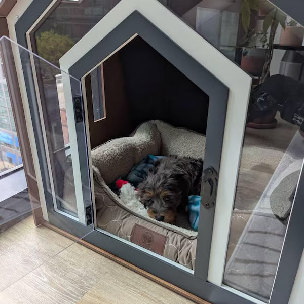 Modern Dog Crate: Indoor Dog House, Wooden Pet Furniture with Custom Cushion Bed, Kennel