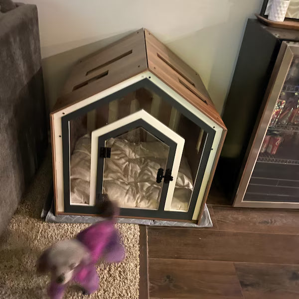 Modern Dog Crate: Indoor Dog House, Wooden Pet Furniture with Custom Cushion Bed, Kennel
