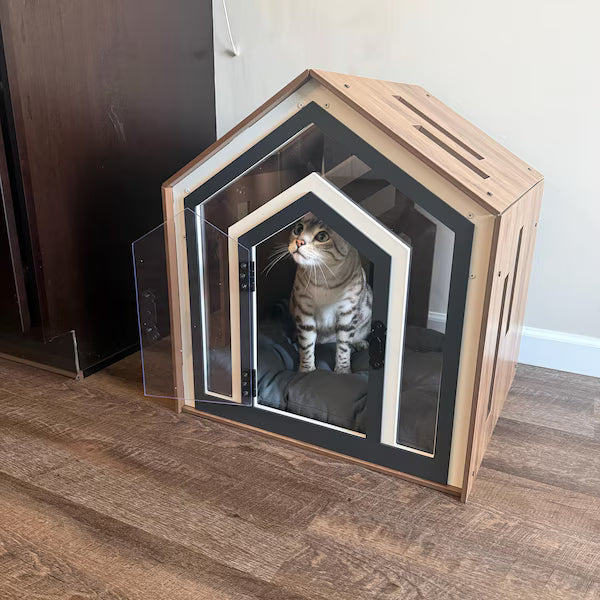 Modern Dog Crate: Indoor Dog House, Wooden Pet Furniture with Custom Cushion Bed, Kennel