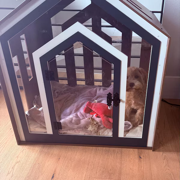 Modern Dog Crate: Indoor Dog House, Wooden Pet Furniture with Custom Cushion Bed, Kennel