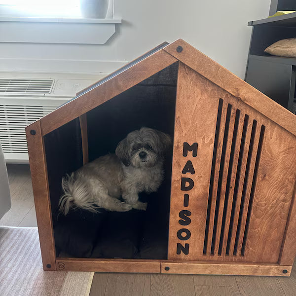 Large Dog House - Stylish Indoor Dog Furniture with High Slats Cutout Panel and Cotton Fabric Cover