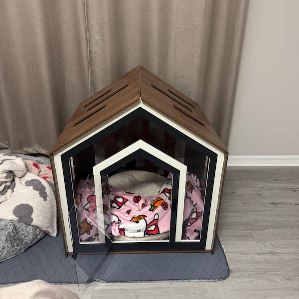 Modern Dog Crate: Indoor Dog House, Wooden Pet Furniture with Custom Cushion Bed, Kennel