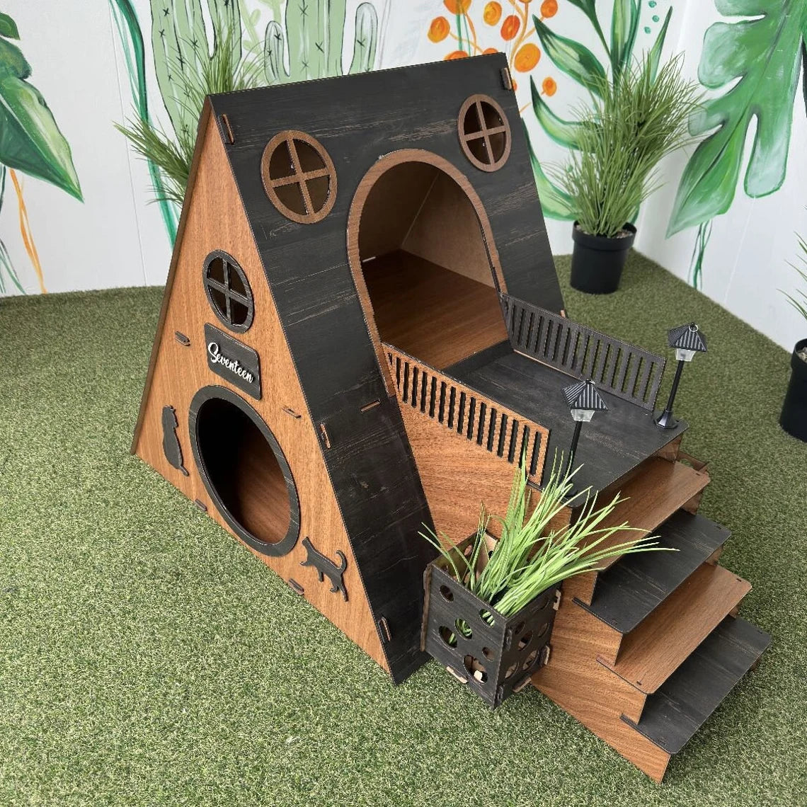 Modern Two-Story Bungalow Cat House: Indoor Cat Castle + 2 cushions