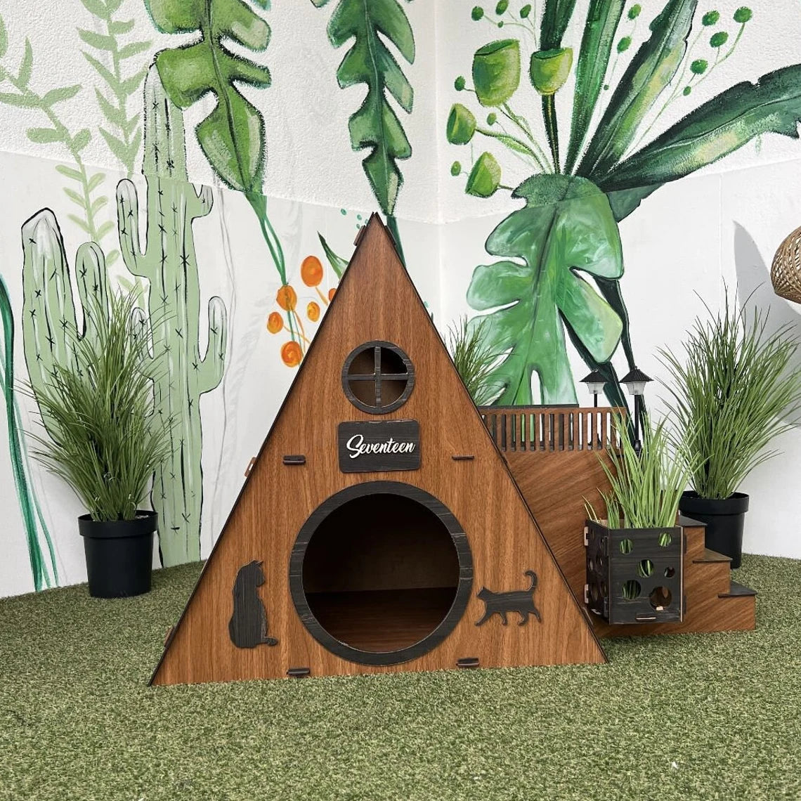 Modern Two-Story Bungalow Cat House: Indoor Cat Castle + 2 cushions