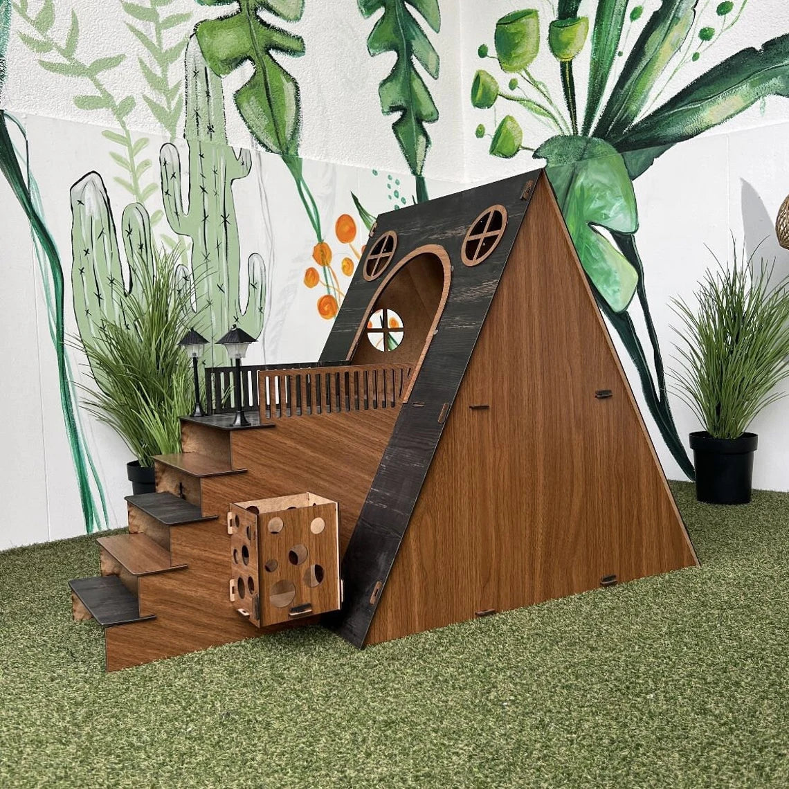 Modern Two-Story Bungalow Cat House: Indoor Cat Castle + 2 cushions