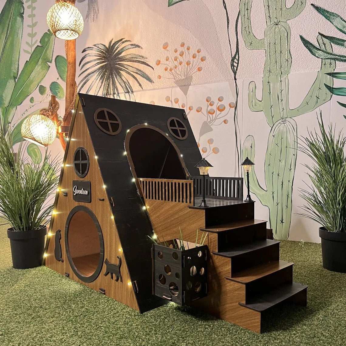 Modern Two-Story Bungalow Cat House: Indoor Cat Castle + 2 cushions