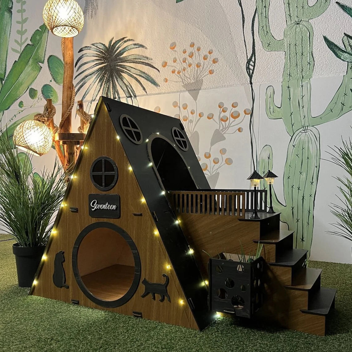 Modern Two-Story Bungalow Cat House: Indoor Cat Castle + 2 cushions