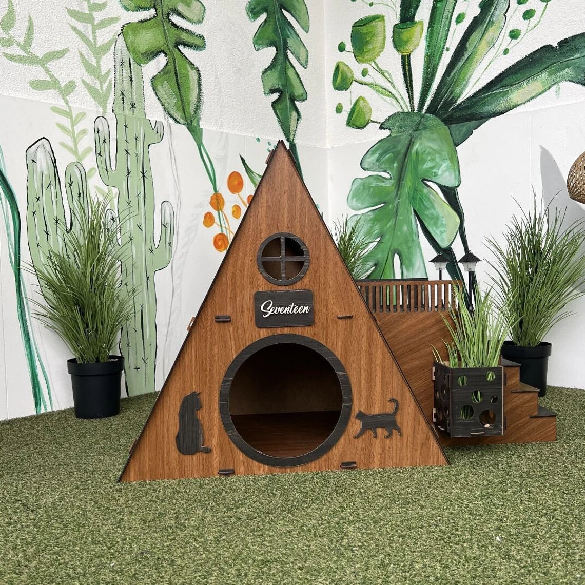 Modern Two-Story Bungalow Cat House: Indoor Cat Castle + 2 cushions