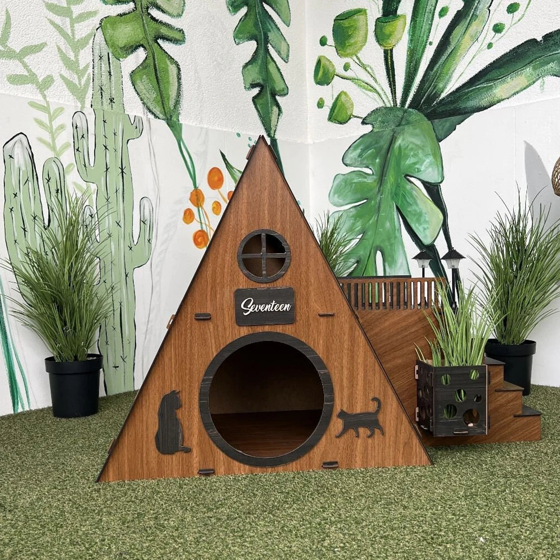 Modern Two-Story Bungalow Cat House: Indoor Cat Castle + 2 cushions