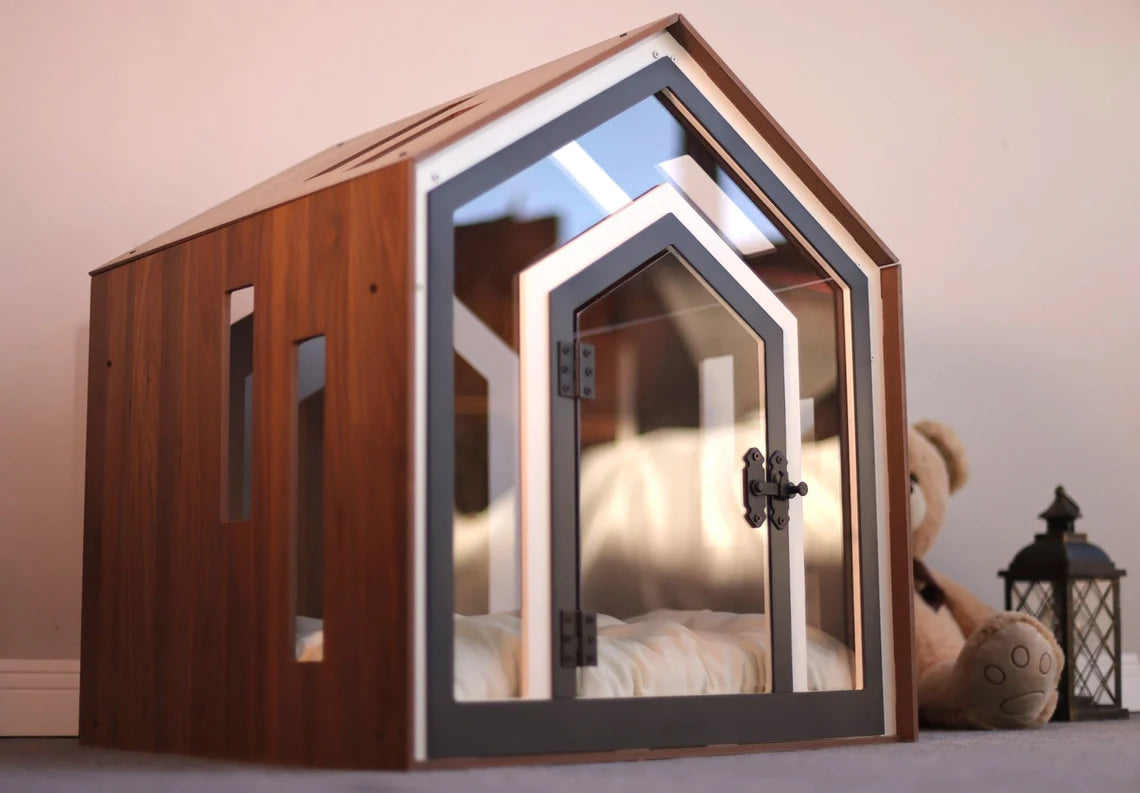 Modern Dog Crate: Indoor Dog House, Wooden Pet Furniture with Custom Cushion Bed, Kennel