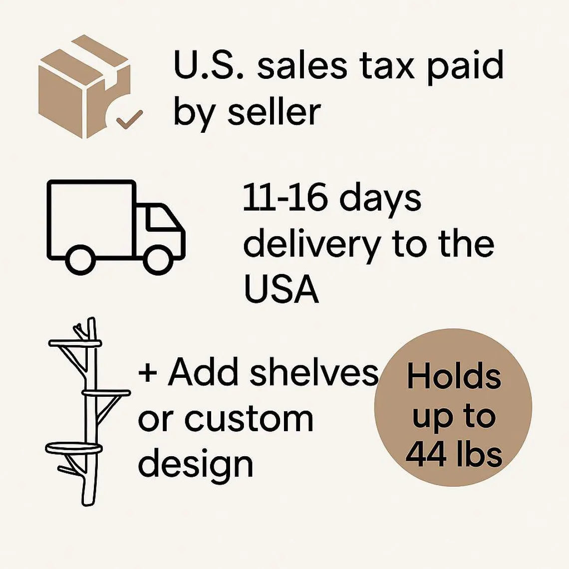 Floating Wall Cat Tree with real branch and shelves