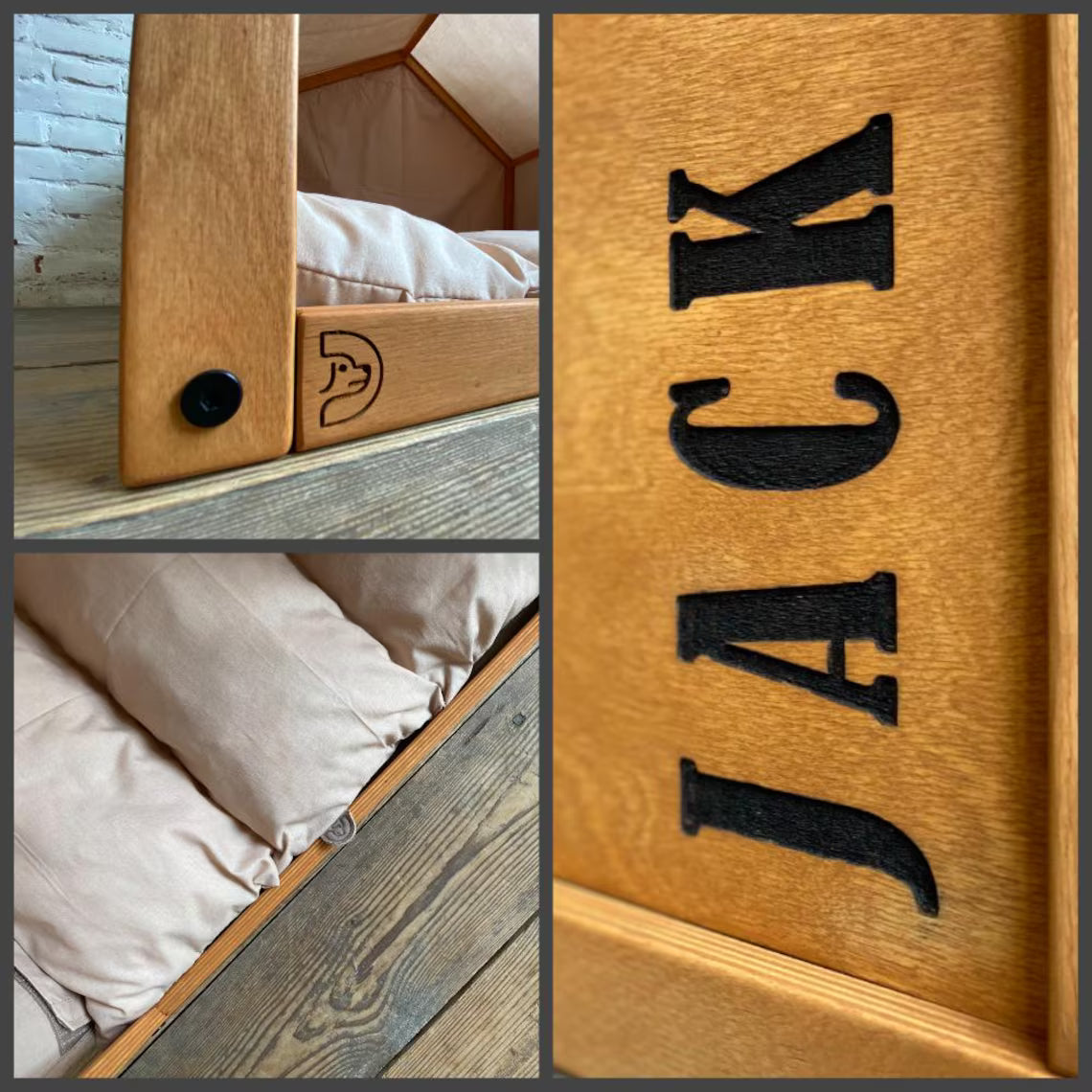 Large Dog House - Stylish Indoor Dog Furniture with High Slats Cutout Panel and Cotton Fabric Cover