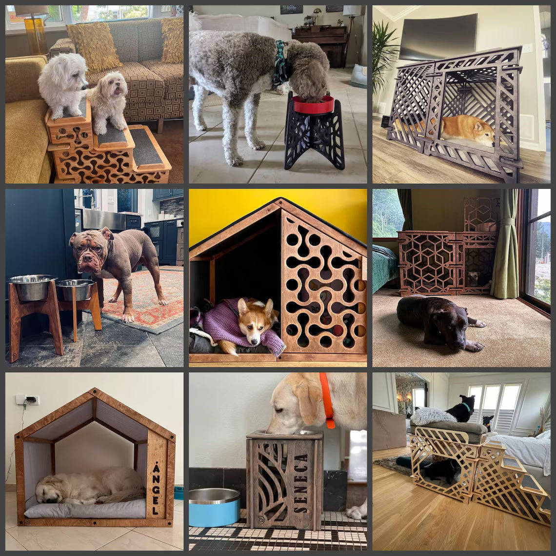 Large Dog House - Stylish Indoor Dog Furniture with High Slats Cutout Panel and Cotton Fabric Cover