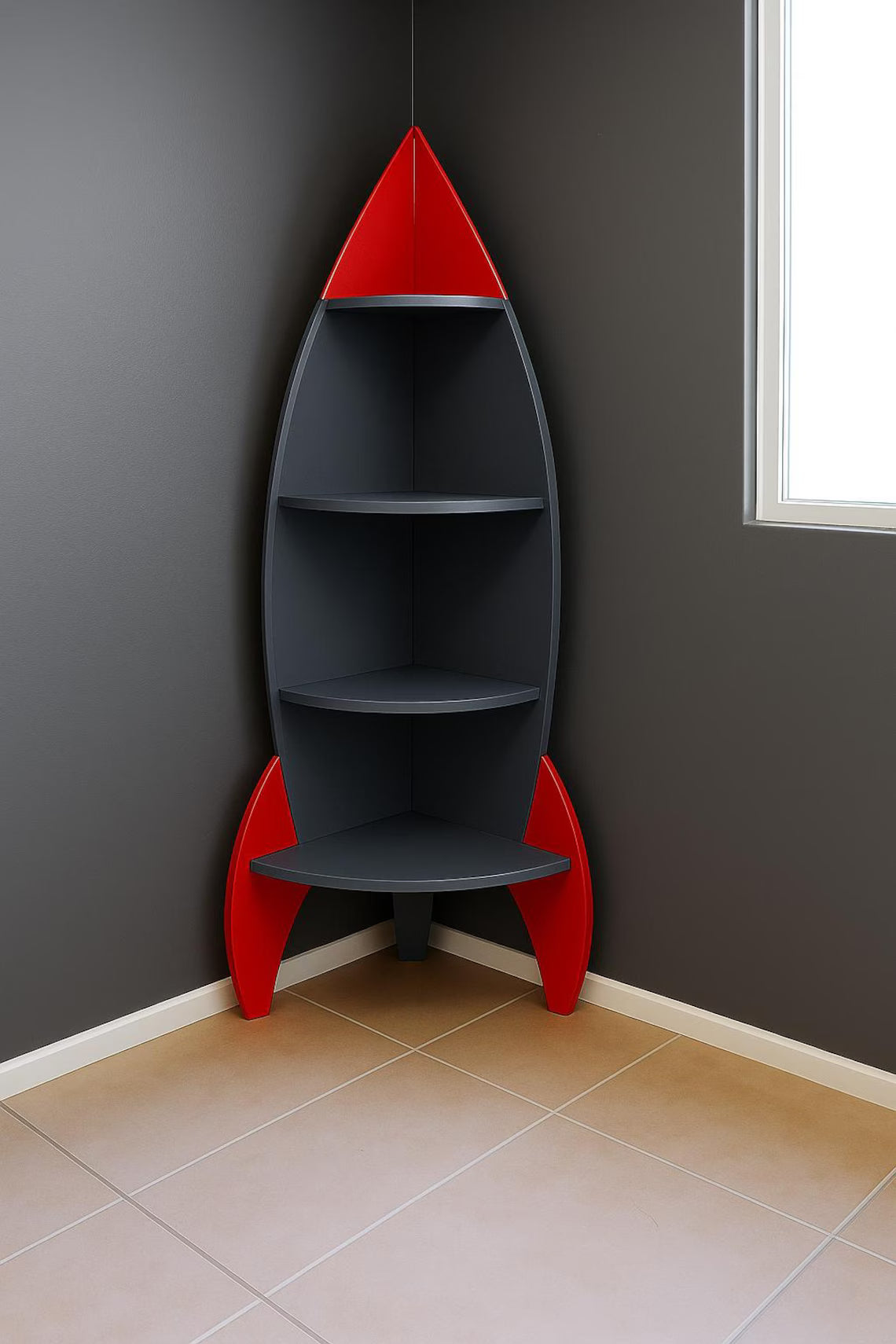 A rocket-designed bookcase that will stimulate the imagination of children and young people.