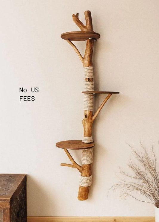 Floating Wall Cat Tree with real branch and shelves