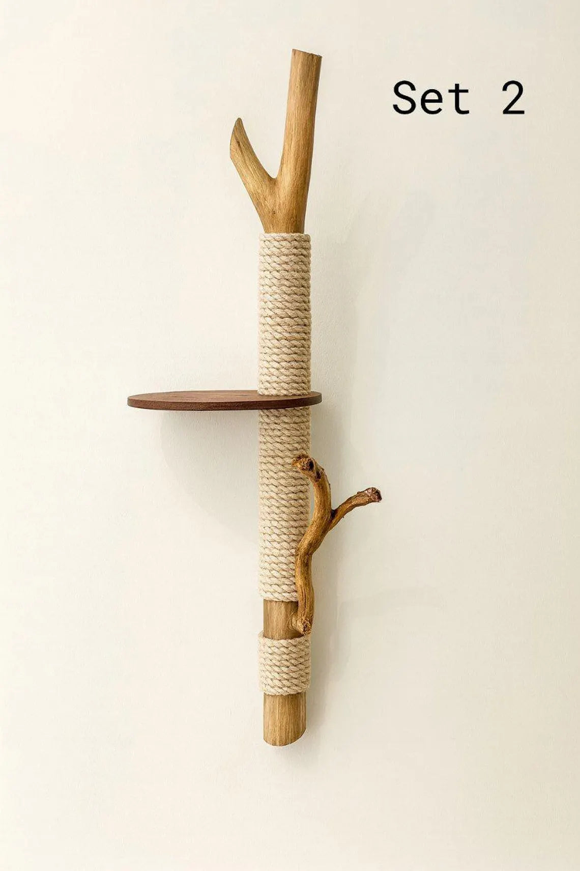 Floating Wall Cat Tree with real branch and shelves