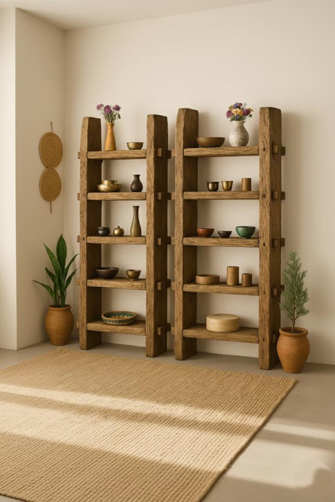 Solid Wood Book Shelf Rustic Handmade Furniture Mid Century Wooden Bookcase Live Edge Shelf Farmhouse Rustic Wood Bookcase, Ladder Bookshelf