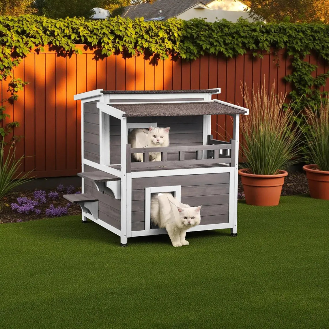 Cedar Outdoor Cat House: Weatherproof Multi-Story Cat Shelter