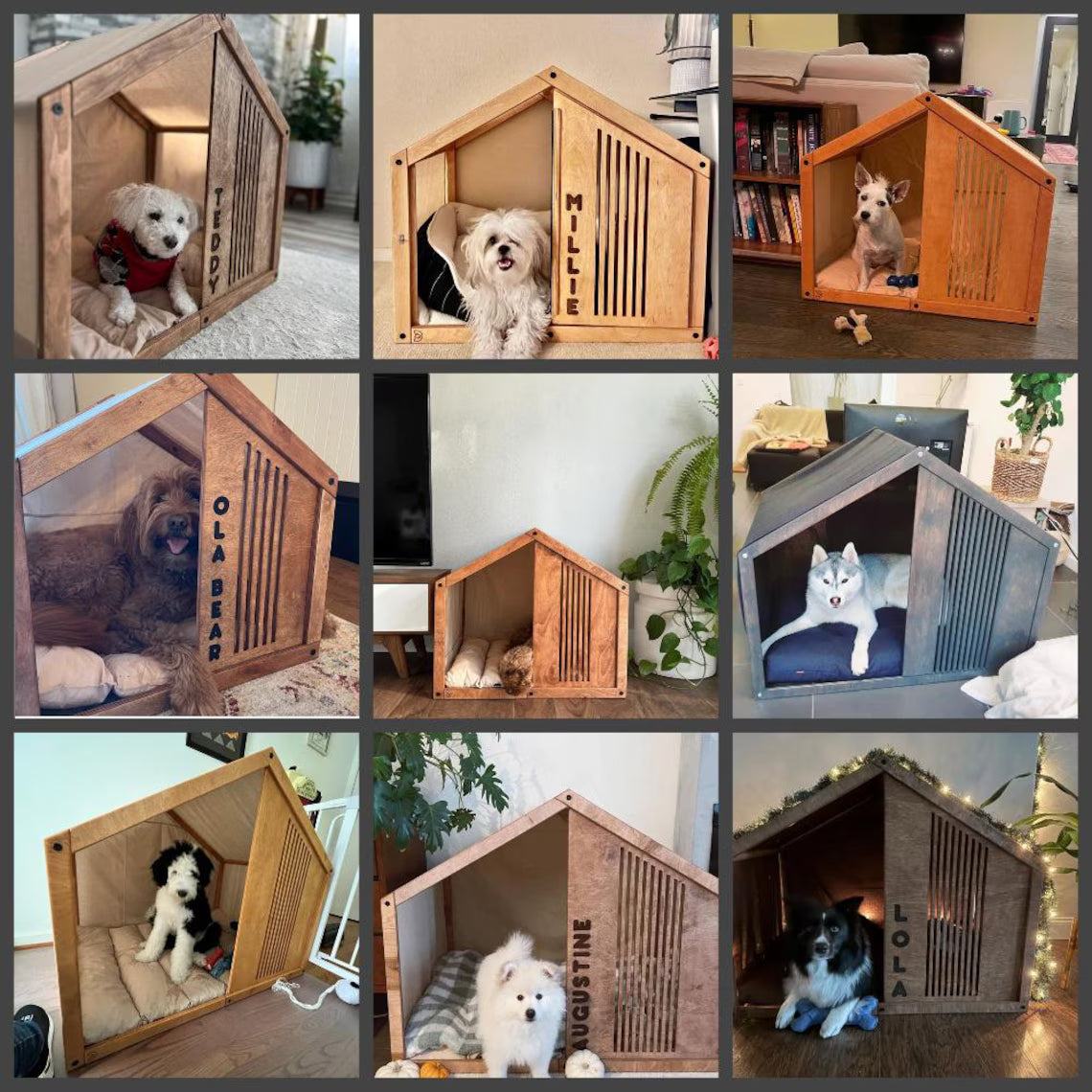 Large Dog House - Stylish Indoor Dog Furniture with High Slats Cutout Panel and Cotton Fabric Cover