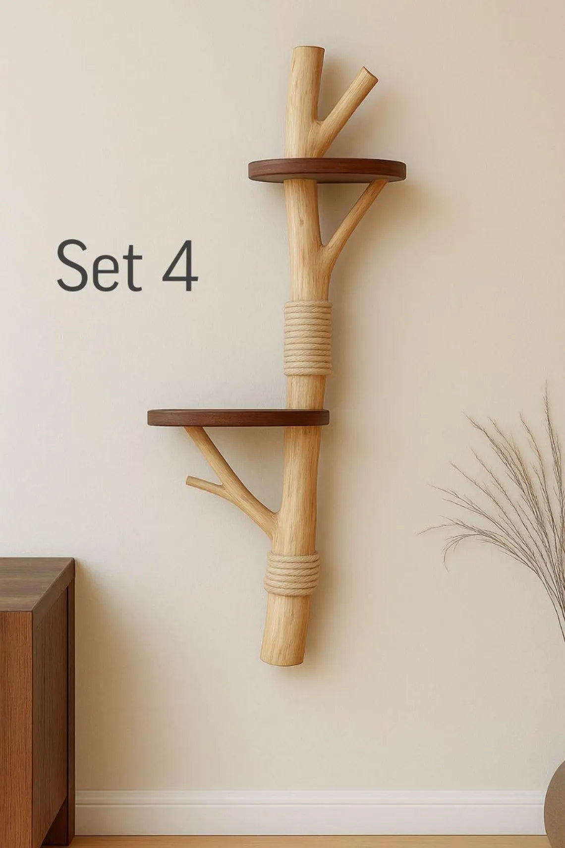 Floating Wall Cat Tree with real branch and shelves