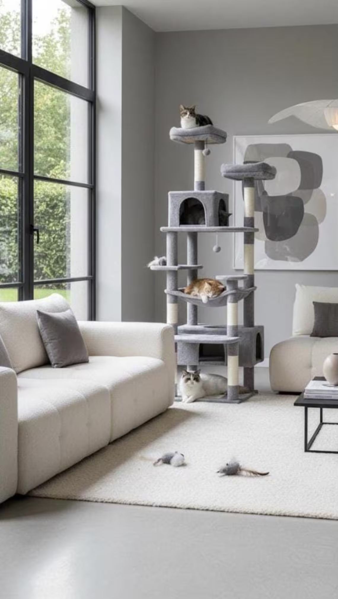 Solid Wood Cat Tree for Large Cats | Modern Wooden Cat Tower with Hammock & Condos | Minimalist Luxury Cat Furniture for Indoor Use