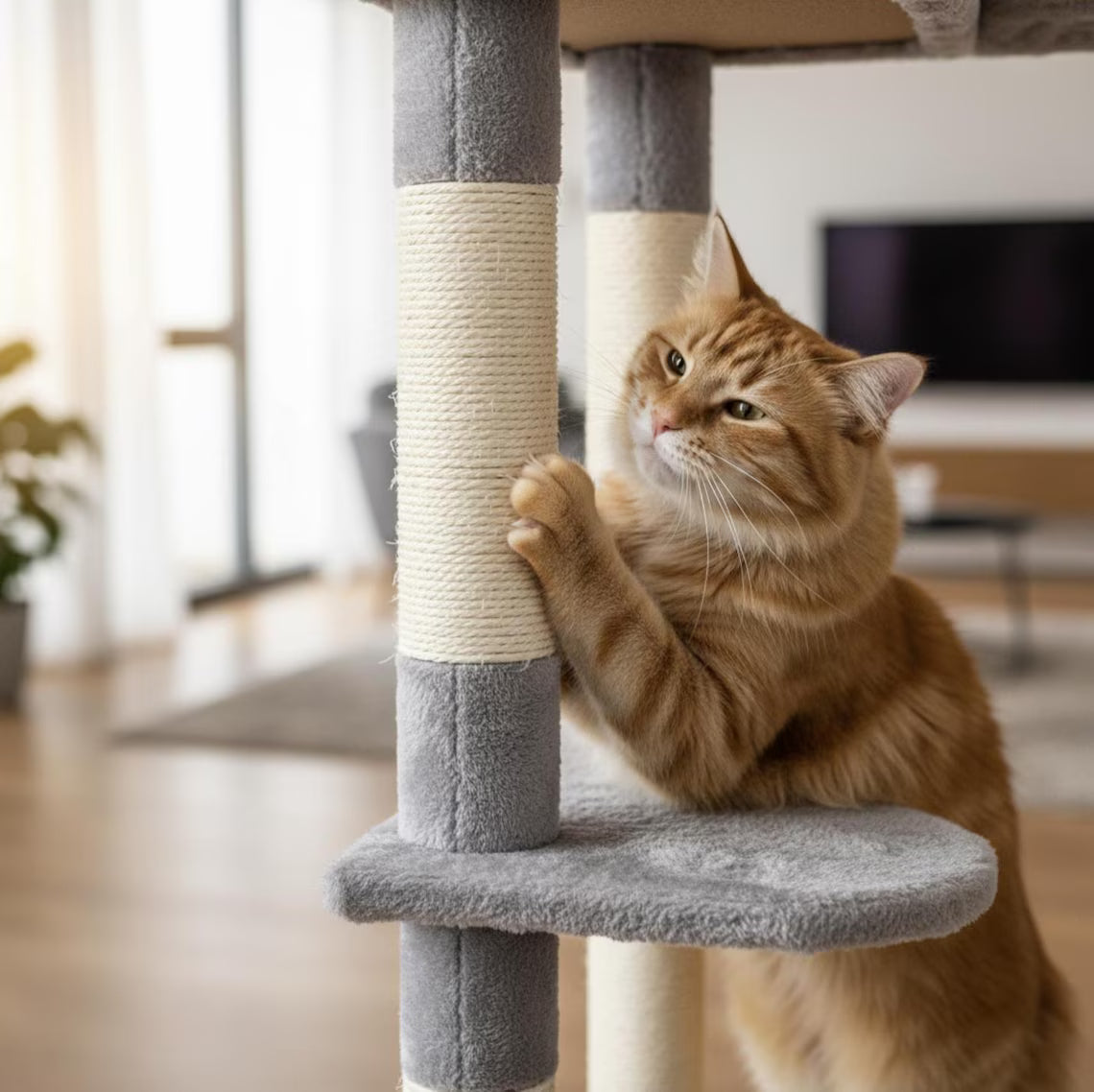 Solid Wood Cat Tree for Large Cats | Modern Wooden Cat Tower with Hammock & Condos | Minimalist Luxury Cat Furniture for Indoor Use