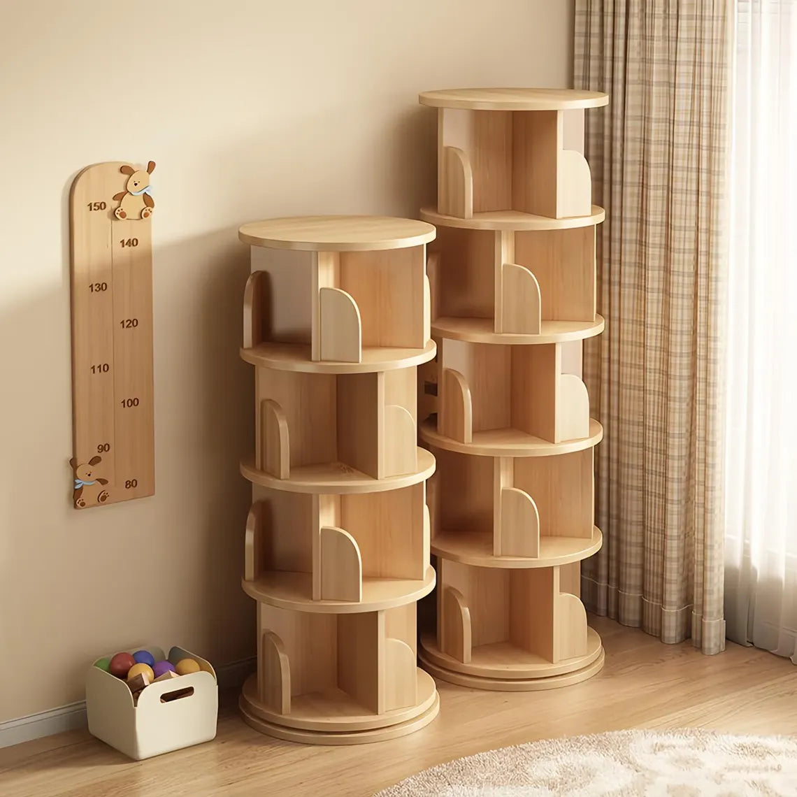 Multi-Tier Wooden Rotating Bookshelf, Round Display Bookcase, Floor Standing Corner Revolving Bookshelf Organizer Storage Rack for Home