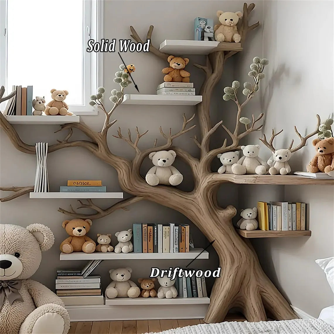 Artistic Solid Wood Kids Bookshelf: Natural Wooden Storage Rack for Bedroom, Nursery & Playroom Decor