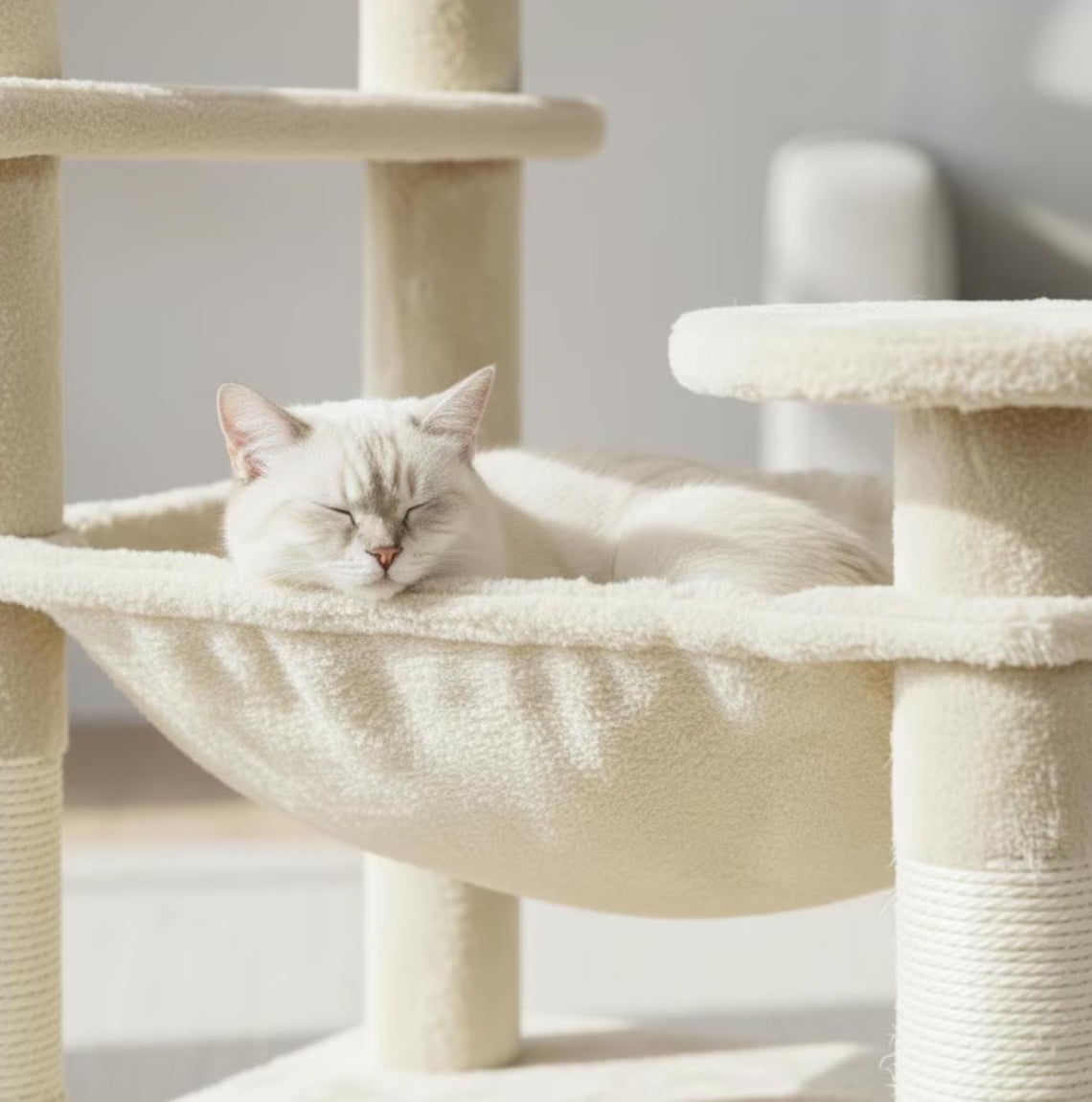 Solid Wood Cat Tree for Large Cats | Modern Wooden Cat Tower with Hammock & Condos | Minimalist Luxury Cat Furniture for Indoor Use