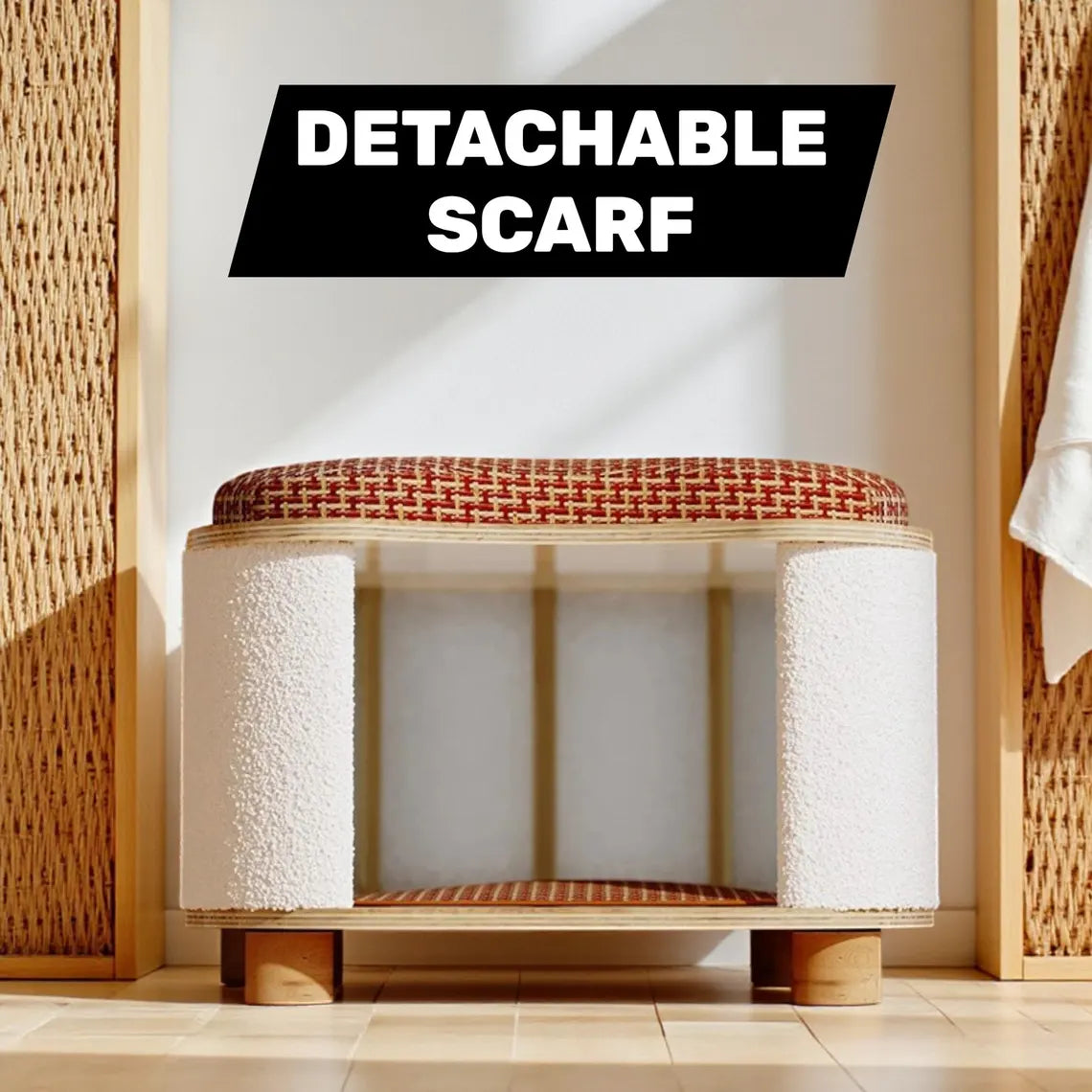 Self Heating Cat House Stool, Warm Cozy Winter Cat Bed, Insulated Wooden Cat Bed Cave, Elevated Cat Furniture, 2 in 1 Cat Hideaway Base