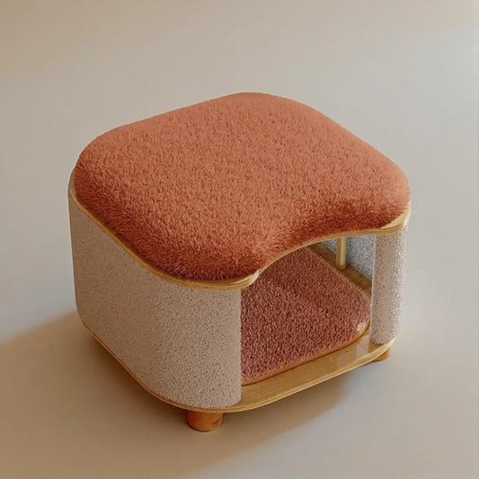 Self Heating Cat House Stool, Warm Cozy Winter Cat Bed, Insulated Wooden Cat Bed Cave, Elevated Cat Furniture, 2 in 1 Cat Hideaway Base