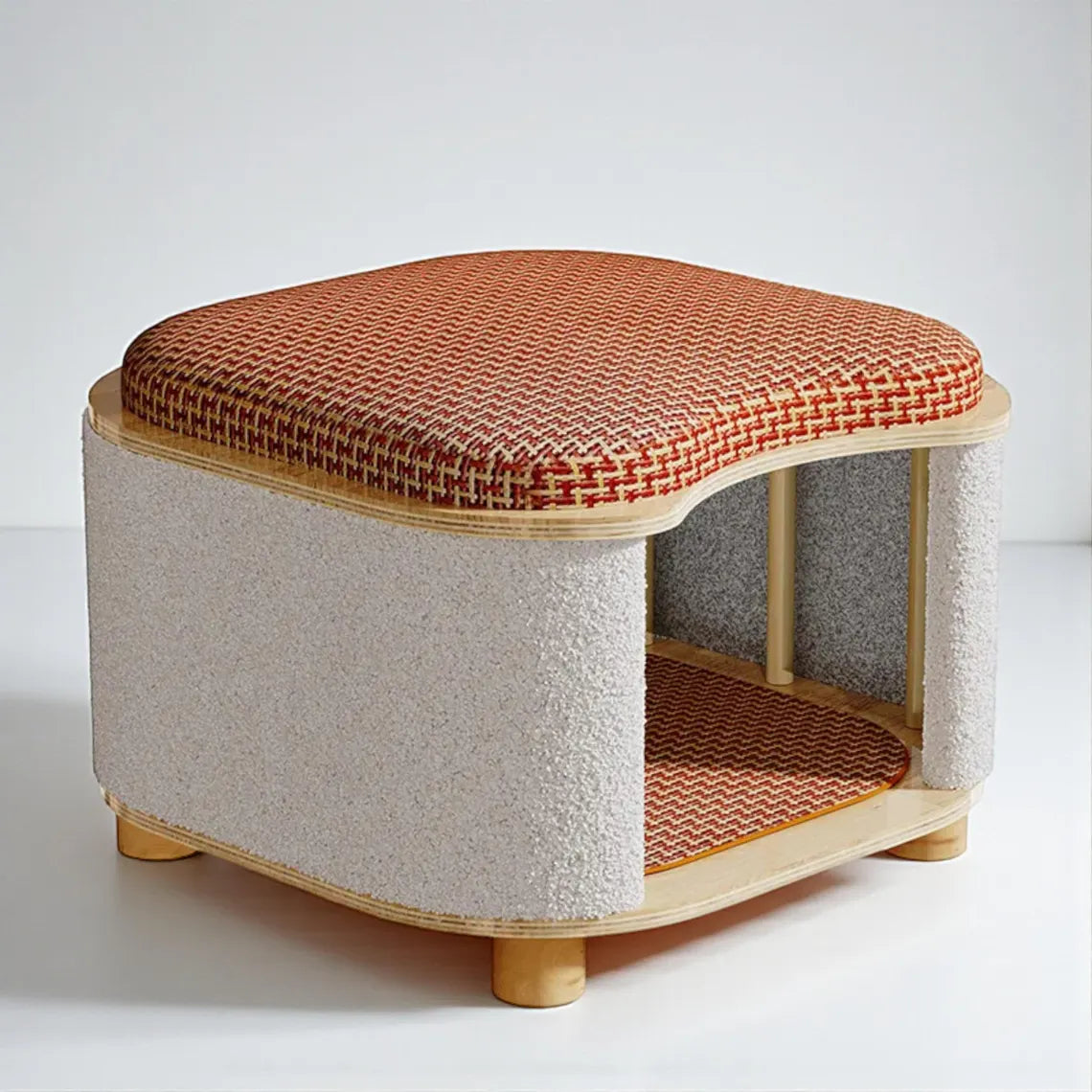 Self Heating Cat House Stool, Warm Cozy Winter Cat Bed, Insulated Wooden Cat Bed Cave, Elevated Cat Furniture, 2 in 1 Cat Hideaway Base