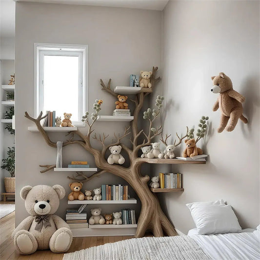 Artistic Solid Wood Kids Bookshelf: Natural Wooden Storage Rack for Bedroom, Nursery & Playroom Decor