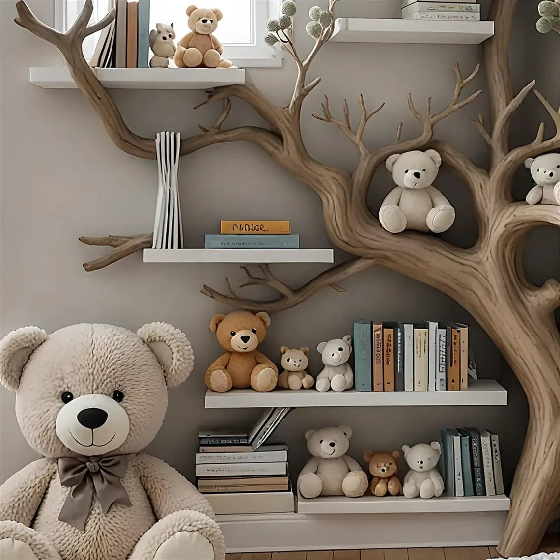 Artistic Solid Wood Kids Bookshelf: Natural Wooden Storage Rack for Bedroom, Nursery & Playroom Decor